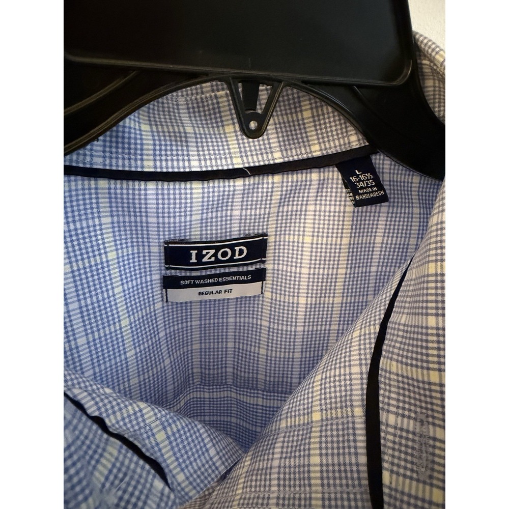 IZOD Soft Trade Essentials Men's Long Sleeve Dress Shirt Reg Large Blue & Yellow - Picture 3 of 7
